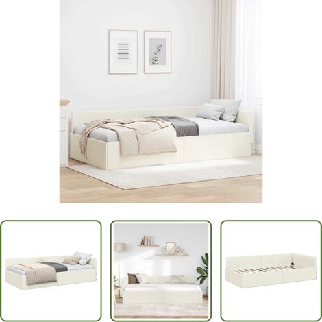 Ecksofa -  Eckbettgestell mit Kopfteil Creme 80 cm x 200 cm Samt (1/5)