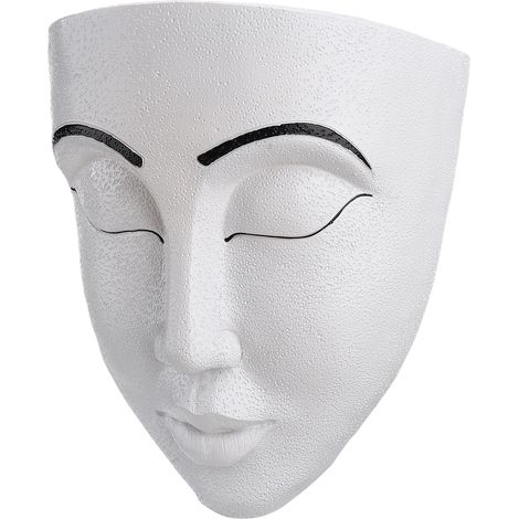 Escultura de pared de resina con forma de maceta, figura decorativa para interiores y exteriores, color blanco – 20 cm – Pieza única (1/5)