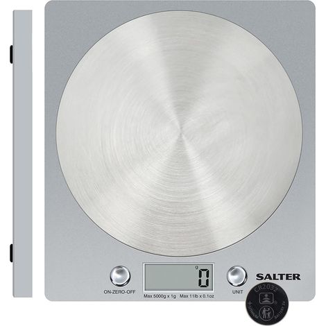 Balance électronique à disque - Pesage numérique, pour la cuisine, plateau en acier inoxydable brossé, mesure les liquides, capacité de 5 kg, argent-AquaForge (1/5)