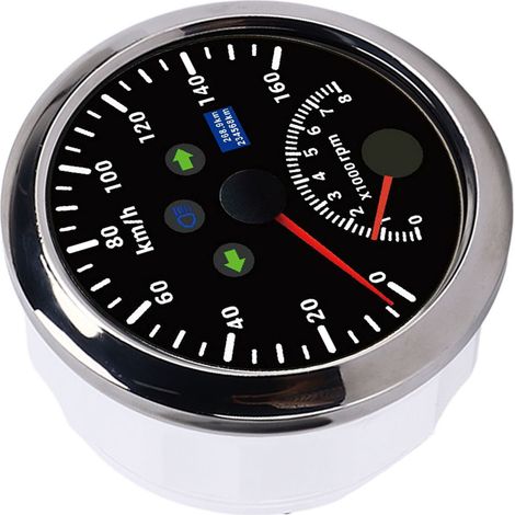 Compteur de vitesse GPS 85 mm 160 km/h, tachymètre 0-8000 tr/min, écran LCD rétroéclairé rouge, pour voiture, bateau, yacht, camping-car, camion, noir (1/5)