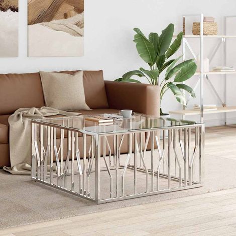 vidaXL Table basse 100x100x50 cm acier inoxydable et verre (1/5)