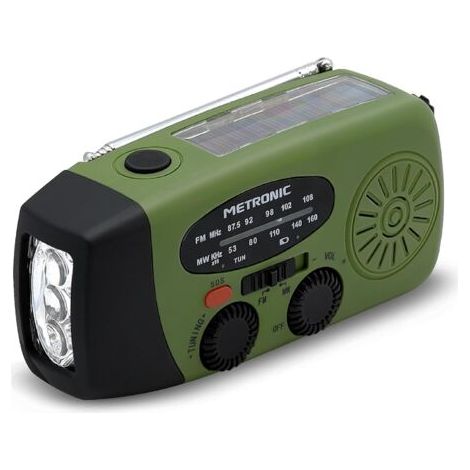 Radio FM Solaire Portable Chargement 2000mAh Dynamo - Poste avec Bouton SOS Urgence - Fonction Torche Eclairage LED - Verte et Noire - 477216 (1/5)