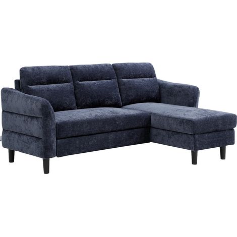 Canapé d'angle convertible et réversible en tissu texturé bleu nuit VANERSI (1/5)
