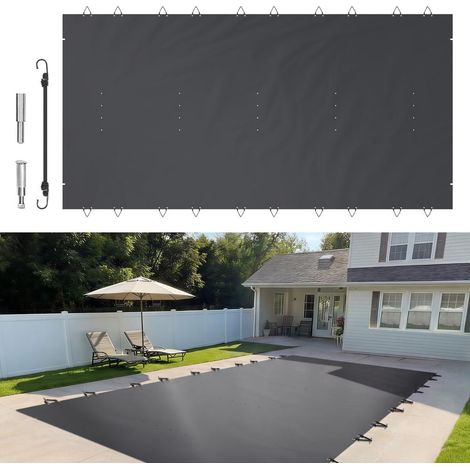 Protège l’eau avec cette couverture de piscine rectangulaire 4 x 8 m en PVC anthracite pour jardin (1/5)