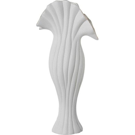 Vase de Sol en céramique de Forme stylisée en Blanc Sable et doré 25 x 13 x 54 cm (1/5)