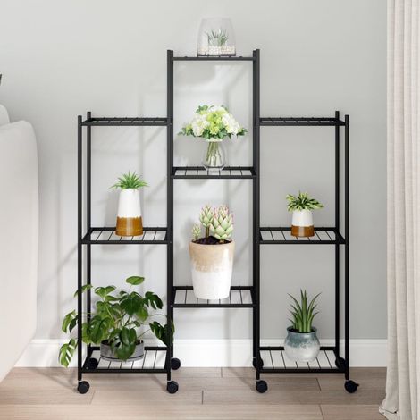 Étagère pour plantes - Jardinière avec roues 83x25x103,5 cm Noir Fer (1/5)