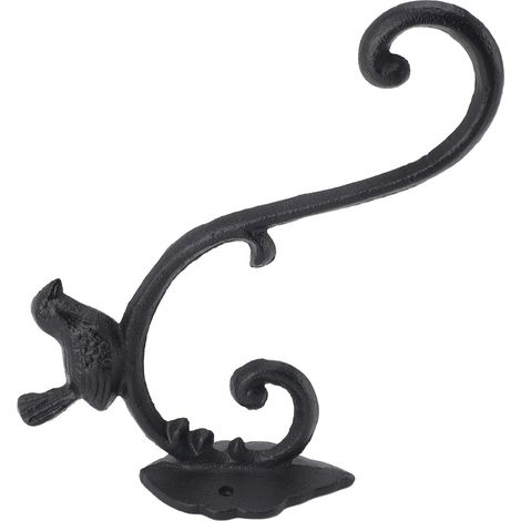 Supporto per piante sospeso in ferro, supporto da esterno sospeso, gancio da parete per mangiatoia per uccelli, lanterna a campanelli a vento, cesto di fiori nero (1/5)