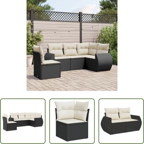 vidaXL Canapé en résine - Salon de jardin 5 pcs avec coussins noir résine tressée (1/5)