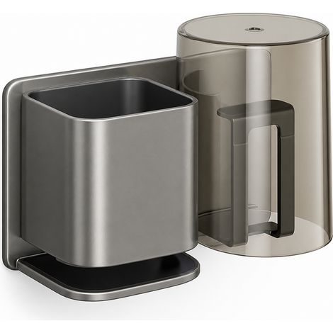 Wall-Mounted Toothbrush Holder without Drilling 1 Grey Cup (1/5)