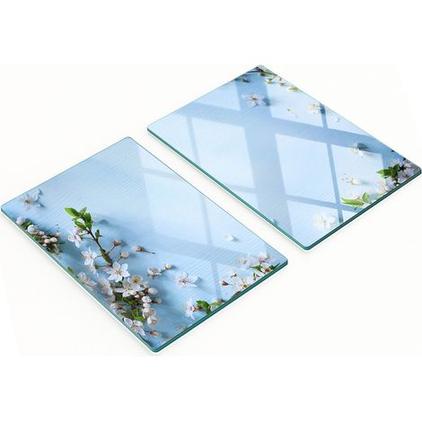 Tablas decorativas de cristal para cortar y servir con dise帽o de flores de cerezo, 2x40x52 cm.