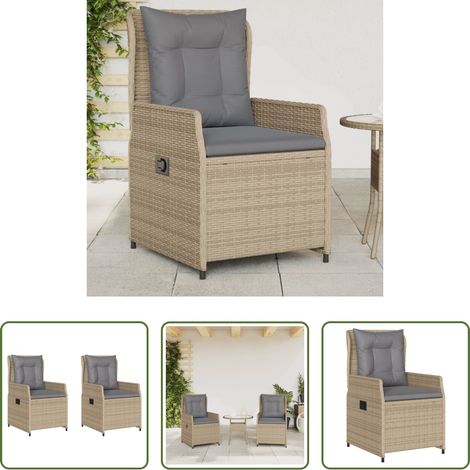 Gartensessel -  Gartensessel 2 Stk. Verstellbar Beige Poly Rattan (1/5)