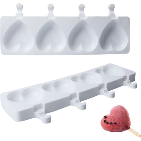 Moule à Glace 4 Cavités en Silicone, Forme Cœur et Patte pour Popsicles Maison, Gâteau et Gelée DIY (1/5)