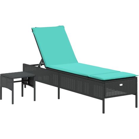 Maison Exclusive - Lettino prendisole con Tavolino e Cuscino in Polyrattan Nero