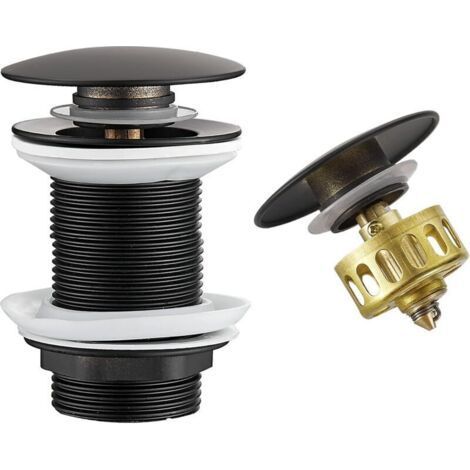 Black Pop Up Sink Drain Without Overflow, Drain Stopper with Strainer Basket, Bathroom Sink Drain, Brass Large Basket with Lid (1/4)
