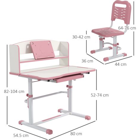 Ensemble bureau enfant avec chaise réglable en hauteur et plateau inclinable, convient aux enfants de 6 à 12 ans, rose. (1/5)