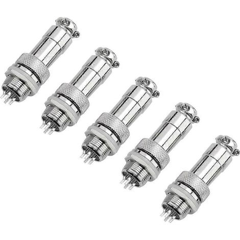 Lot de 5 connecteurs/prises métalliques GX12 à 4 broches pour montage sur panneau, destinés aux applications aéronautiques.