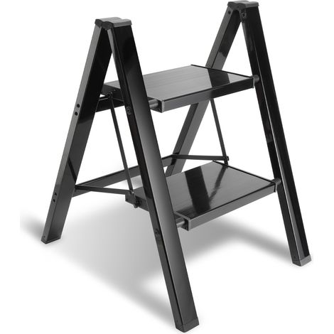 SWANEW Scala pieghevole  scala in lega di alluminio con portata di 150 kg - 2 gradini Nero  circa 61 cm (1/5)