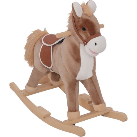 Cheval à bascule pour enfants (adapté aux enfants à partir de 36 mois) selle confortable, capacité de charge de 40 kg, couleur marron. (1/5)