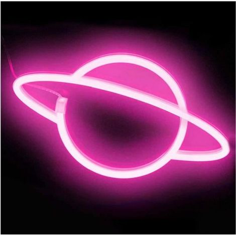 Lampe Suspendue Forme Planète - Lumière Néon LED Rose - Décoration Murale Chambre Enfant Salon Fête - 30 x 18 cm - 1 Pièce (1/4)