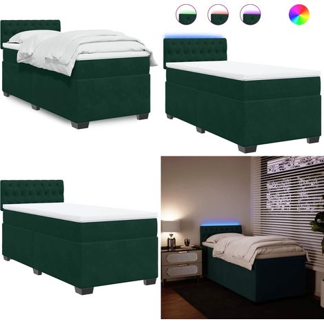 Boxspringbett mit Matratze Dunkelgrün 100x200 cm Samt - Boxspringbett - Doppelbett - Samtbett - Dunkelgrünes Bett - LED Beleuchtung - Home & Living (1/5)