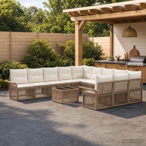 vidaXL Ensemble de canapé de jardin 12 pc Beige polyrotin (1/5)