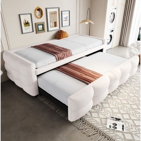 Letto estraibile 90/180x190 cm beige in Lammfell-Optik con rete a doghe (1/5)