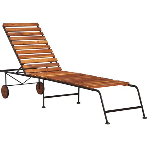 Tumbona ajustable de madera maciza de acacia y patas de acero vidaXL (1/2)