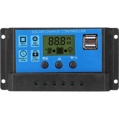 Contrôleur de Charge Solaire photovoltaïque Intelligent 12V 24V Double Affichage numérique Contrôle de Micro-Ordinateur Pratique PWM Solar Cell Panel Regulator Accessory(10A) (1/5)