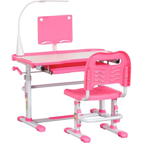 Banco Scuola per Bambini Piano Inclinabile con Luce e Sedia Regolabile Rosa (1/5)
