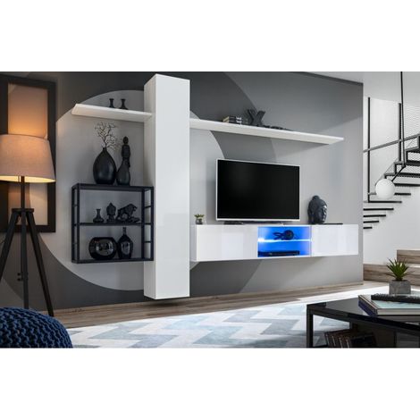 Ensemble meuble TV mural Switch Met V - L 270 x P 40 x H 180 cm - Blanc - Livraison gratuite