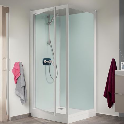 Cabine de douche d'angle KINEDO GLASS 120x80 hauteur du receveur de douche 9 cm 1 porte pivotante mitigeur mécanique fabriqué en France (1/3)