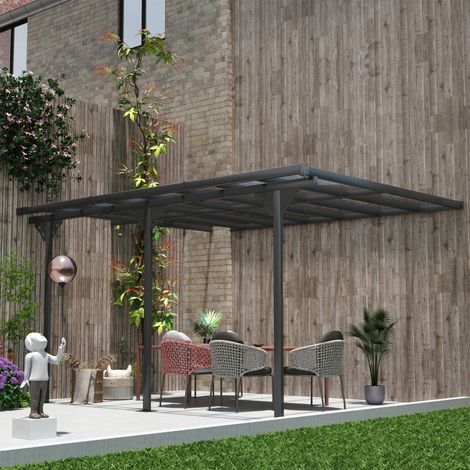 Pergola Pavillon 4.35 x 3.02 m Gartenpavillon Überdachung Zelt 231-250 cm höhenverstellbar Sonnenschutz Terrassendach Anbaupavillion Aluminium Grau (1/5)