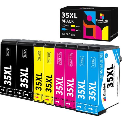 35XL 35XL Lot de 8 cartouches d'encre, pour Epson 35, compatibles avec Epson Workforce Pro WF-4720, WF-4725, WF-4730, WF-4740, WF-4720DWF, WF-4725DWF, WF-4740DTWF, WF-4730DTWF (1/5)