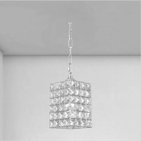 TrAdE Shop Traesio - Lampadario Sospeso Rettangolare Con Cristalli Lampada Luce E27 Argento 32330 - (1/5)
