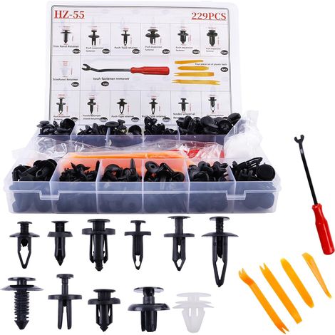 Lot de 229 clips de garniture de carrosserie de voiture avec outils, fixations universelles en plastique avec 5 outils de retrait - Clips intérieurs de voiture (1/5)