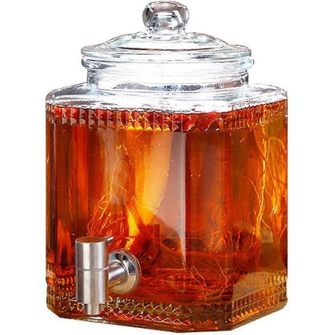Distributeur de boissons en verre 3000 ml (203 oz) avec robinet et couvercle pour jus eau glacée vin - Robinet en acier inoxydable - Sans support (1/5)