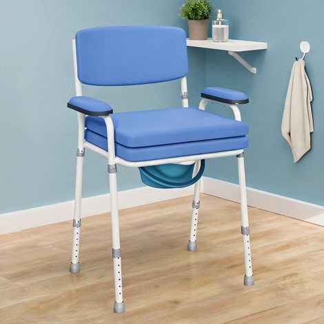 Chaise percée réglable avec seau amovible acier bleu 5 en 1 (1/5)