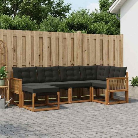 vidaXL Ensemble de canapés d'extérieur 6 pcs Naturel et noir (1/5)