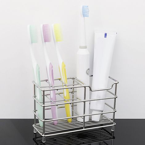 Zahnbürstenhalter aus Edelstahl, Ständer für elektrische Zahnbürsten, wasserdichtes Multifunktionsetui, kein Bohren erforderlich, Badezimmer-Organizer. (1/5)