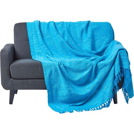 HOMESCAPES Nirvana Slub Cotton Teal Throw, 150 x 200 cm