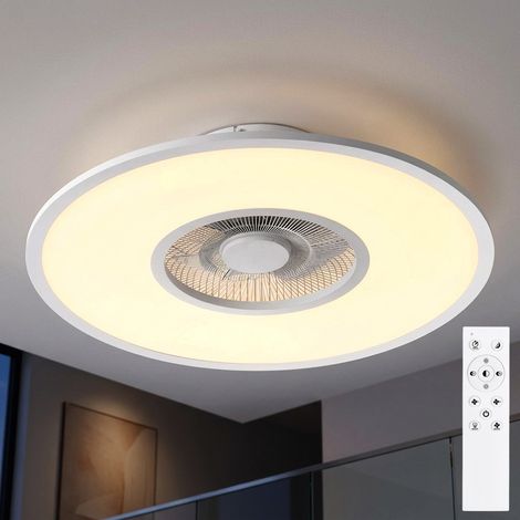Ventilatore LED da soffitto con illuminazione fan plafoniera dimmerabile con telecomando, 10 livelli, 1x LED 32W 2600lm 2700-5000K bianco caldo-bianco freddo, DxH 59,5x16,5 cm (1/5)