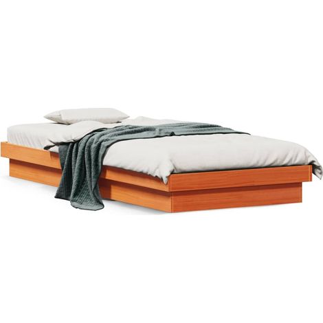 Cadre de lit LED marron 90x200 bois de pin massif (1/5)