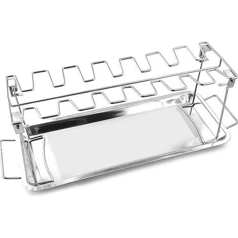Support/grille à ailes de poulet en acier inoxydable Fire Only avec bac de récupération des graisses, pour 14 ailes de poulet, compatible avec les fumoirs, les fours et les barbecues à charbon. (1/4)