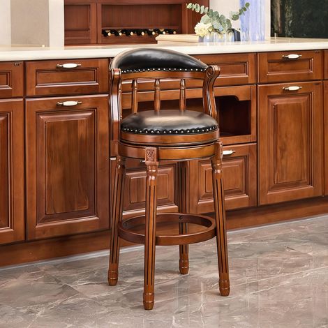 Tabouret de bar pivotant 360° en cuir véritable et bois noir (1/5)