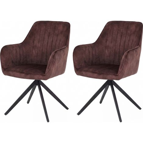 2er-Set Esszimmerstuhl HHG-139, Küchenstuhl Armlehne drehbar Auto-Return Samt 440g/m² Wildleder-Optik terrakotta-braun