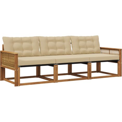 Set di divani da esterno con cuscino 3 pz Salotto da Giardino Naturale e Beige (1/5)