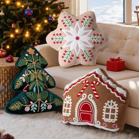 Cuscini Natalizi Peluche Decorativi Morbidi Set 3 Pezzi 40x40 cm (1/5)