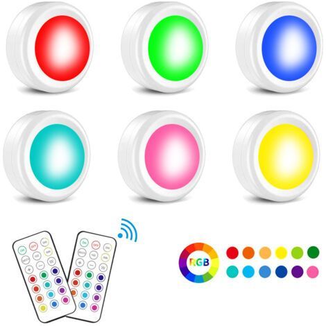 Closet Lights, 13 Colors Cordless Under Cabinet Lights with Remote Control, Dimmable LED Night Lights, 6 Pack (1/4)