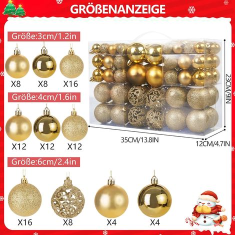 Lot de 100 boules de Noël dorées pour sapin de Noël, décorations scintillantes, opaques, brillantes, Ø 3, 4 et 6 cm (1/3)