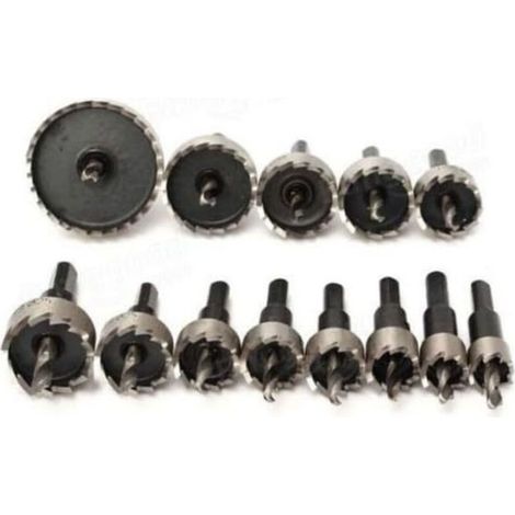 Lot de 13 scies cloches pour métal — Forets trépans pour métal (16–53 mm) — Kit d'outils de coupe en acier au tungstène pour acier inoxydable, tôle de fer, cuivre et bois (1/4)